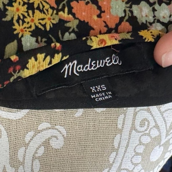 Madewell Black Floral Wrap Blouse Women's XXS Tie Waist Peplum Cottagecore Top - Picture 6 of 7